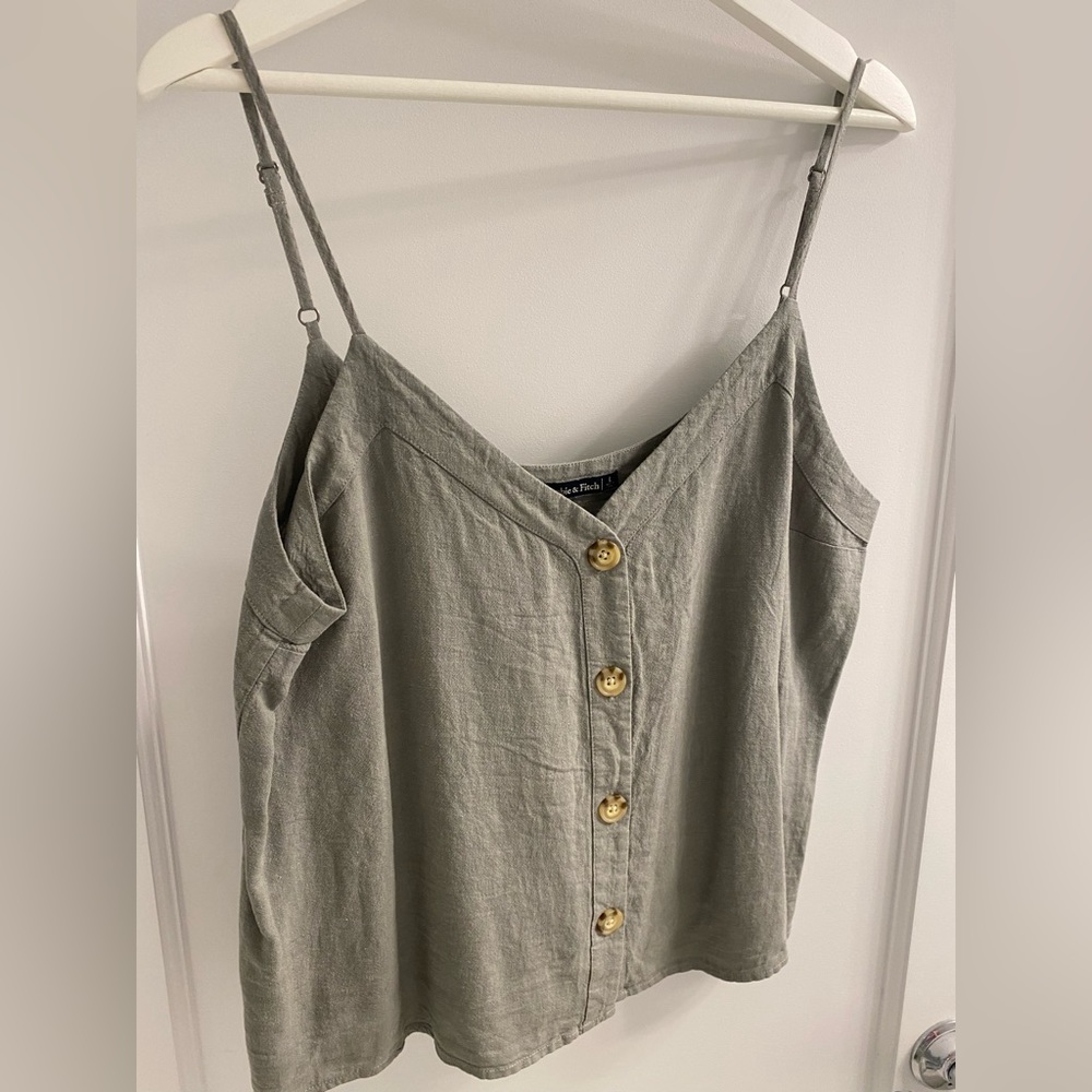Abercrombie camisole, linen/viscose, khaki, adjustable straps, size L